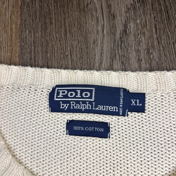 Polo Ralph Lauren Sweater Mens XL Cream Ivory Cotton Crewneck Pullover Classic - Picture 6 of 10